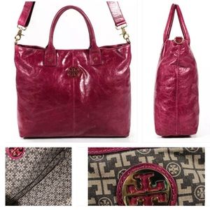 Tory Burch Dena RED/Pink Tumbled Leather Tote Bag